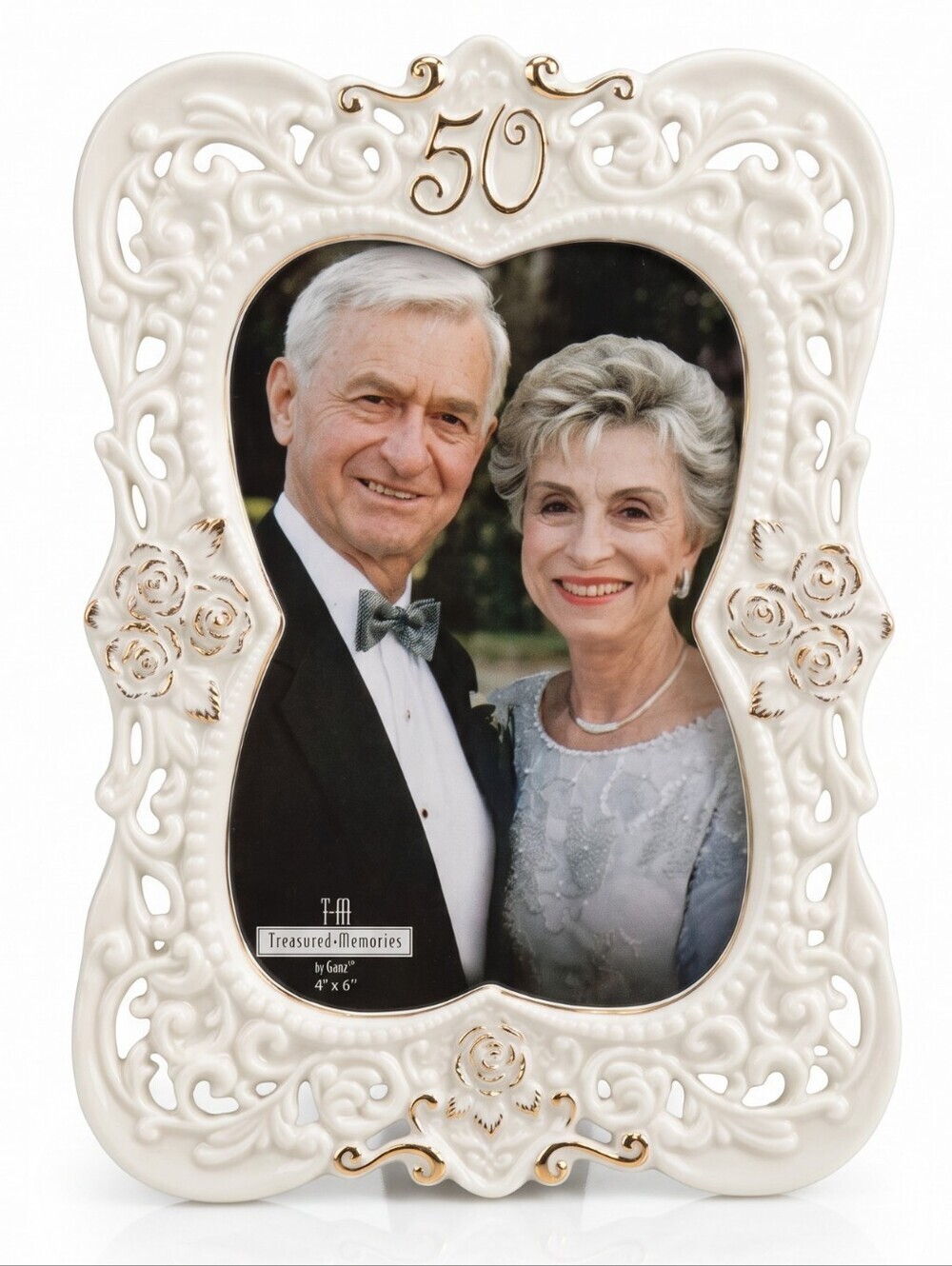 Ganz Treasured Memories 50th Anniversary 4x6 Gold Floral Picture Frame